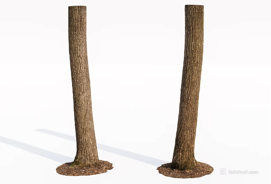 Two Wooden Tree Trunks With Natural Stone Bases As Decorative Elements 3d model 