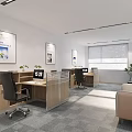 Modern Bright Public Office Space Interior With Workstations Desks Sofa And Plants 3d model