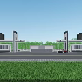 Modern Entrance Gate Design With White Gray Architecture Green Trees Road and Car View