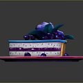 Sliced Purple Blue Layered Cake With Purple Flower Decoration On Pink Plate And Blue Berries