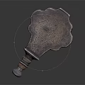Silver Metal Artifact With Intricate Plant Patterns And Reflective Base Surface