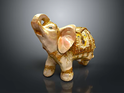 Decorative Gold And White Elephant Figurine With Ornate Design Details 3d model