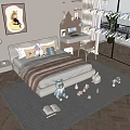 Kids Room Interior Featuring Bed Pillows Stuffed Teddy Bear Books On Rug Desk Window View