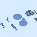 Industrial Plant Machinery And Equipment With Circular Tanks And Mechanical Components
