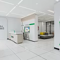 Neat Modern Administrative Service Hall Interior With Counter Waiting Area Sofas And Display Screen