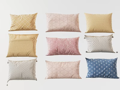 Stylish Decorative Pillows Featuring Different Geometric Polka Dot And Striped Patterns 3d model