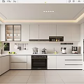 Modern Kitchen Interior Design With White Cabinets Black Appliances And Countertop Plants