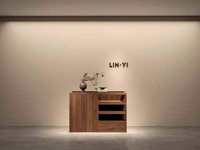 LIN YI Clothing Store Interior With Wooden Display Cabinet And Decorative Vase Decor 3d model