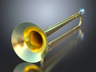 Golden Shiny Brass Musical Equipment With Flared Bell Long Tubing And Transparent Key 3d model