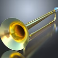 Golden Shiny Brass Musical Equipment With Flared Bell Long Tubing And Transparent Key