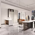 Modern Hair Salon Interior With Orange Chairs Large Mirror And Black Shelves
