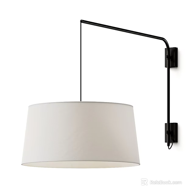 Sleek Modern Wall Lamp With Black Metal Arm And White Fabric Shade 3d model 