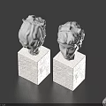 Modern Decorative Sculpture Set Two White Head Figurines on Cube Bases 3d model