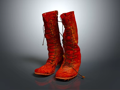 Stylish Red High Top Laced Boots With Textured Surface And Classic Style Design 3d model