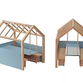 Public Facility Wooden Shelter With Glass Roof Blue Base And Seating Area
