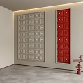 Gray And Red Square Panel Room Divider In Modern Interior Design 3d model