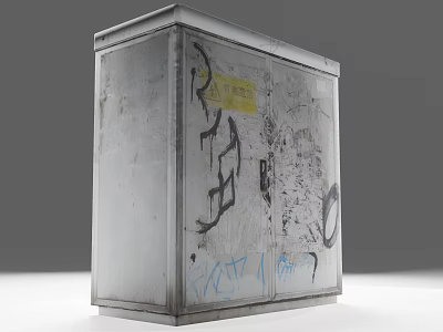 Municipal Road Metal Utility Box Covered With Graffiti And Street Art 3d model
