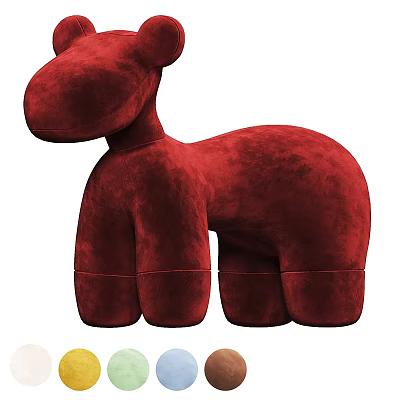 Cute Red Animal Shaped Children's Chair with Soft Velvet and Playful Design 3d model