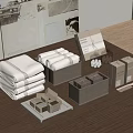 Neatly Arranged Home Accessories With Towels Storage Boxes On Wooden Table