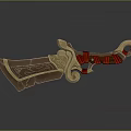 Ancient Decorative Weapon With Dark Blade Golden Ornament And Red Cord Wrapping
