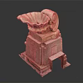 Ancient Ornate Stone Carving With Shell Shaped Top Scroll Design And Pedestal Base
