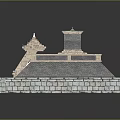Ancient Stepped Building with Gray Stone Bricks Light-Colored Stones Square Tower Platform and Staircase 3d model