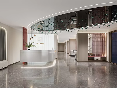 Elegant Modern Beauty Salon Interior With Reception Desk Ambient Lighting And Marble Floor 3d model