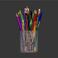 Assorted Colored Pencils Filled in Transparent Cup with Sharpened Tips and Bright Tones
