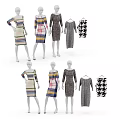 Fashion Mannequins Wearing Stylish Dresses With Various Patterns And Hanging Designs
