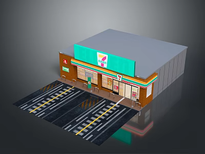 Retail Store Building With Green Awning Parking Lanes And Brown White Exterior 3d model