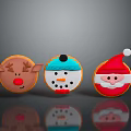 Festive Christmas Themed Cookies With Reindeer Snowman Santa Claus Designs On Reflective Surface