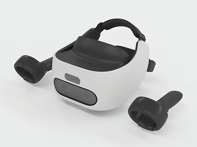 White And Black VR Headset With Controllers For Virtual Reality Use 3d model
