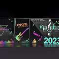 Neon Colored 2023 Cloud Games Music Event With Guitar Notes Sound Spectrum Tonight