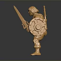 Golden Muscular Warrior Statue Holding Sword And Shield On Black Background