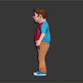 3D Model Man Wearing Red T-Shirt With Yellow R Logo Brown Pants And Blue Shoes