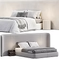 Modern Double Bed Design With Upholstered Headboard Gray White Bedding And Nightstand 3d model