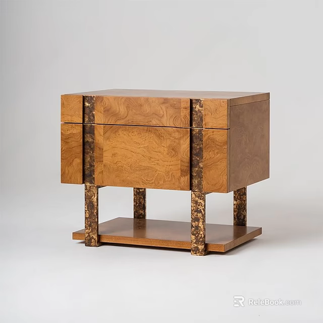 Wooden Bedside Table With Drawer And Metal Legs Wood Grain Design 3d model 