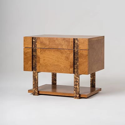 Wooden Bedside Table With Drawer And Metal Legs Wood Grain Design 3d model