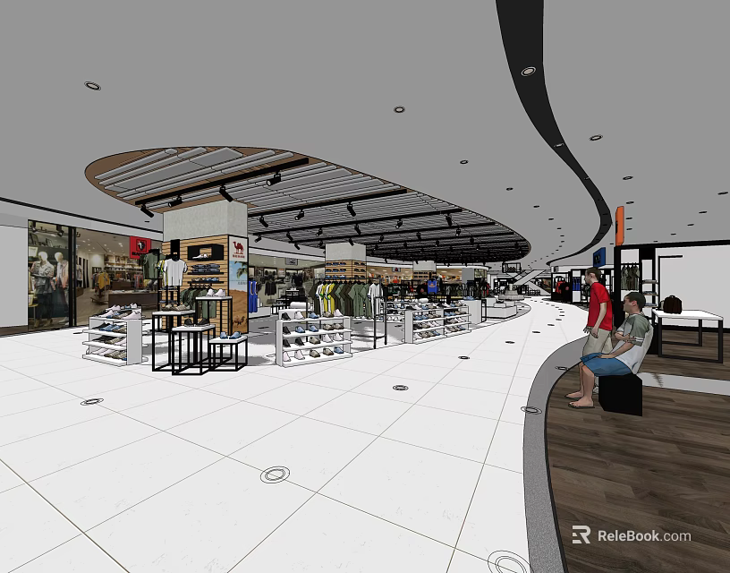 Modern Clothing Store Interior With Spacious Layout Clothing Racks And Customers Browsing 3d model