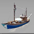 Traditional Wooden Water Transport Boat With Blue Hull Brown Upper Structure Masts Ropes