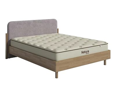Natura Double Bed With Gray Headboard And Wooden Frame Cream Quilted Mattress 3d model