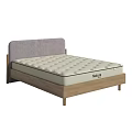 Natura Double Bed With Gray Headboard And Wooden Frame Cream Quilted Mattress