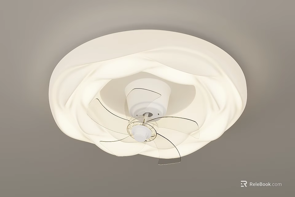 Modern White Ceiling Air Conditioner Fan with Circular Design and Built in Light Fixture 3d model 