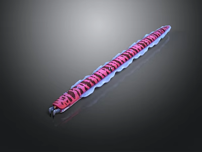 Long Pink And Black Striped Caterpillar With Vibrant Body On Dark Background 3d model