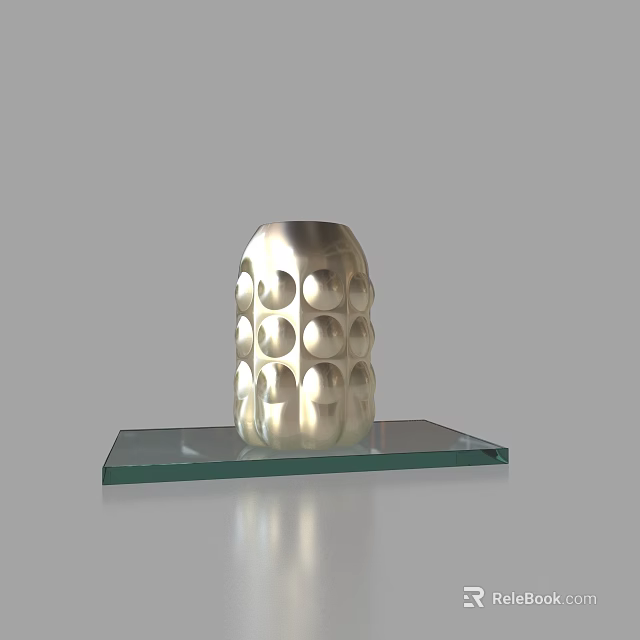 Decorative Modern Silver Vase With Circular Hole Pattern On Glass Base 3d model 