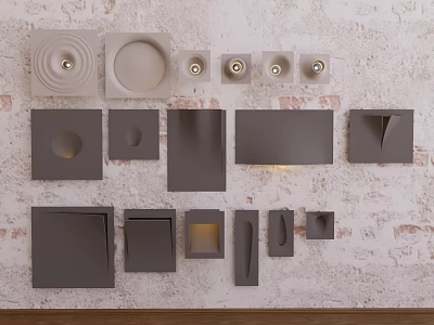 Modern Wall Decor Pieces In Gray White With Various Shapes On Textured Wall 3d model
