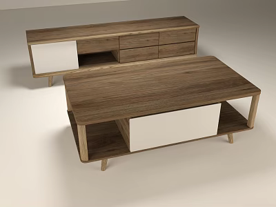 Modern Wooden TV Stand With Storage Drawers White Front Panels And Minimalist Design 3d model