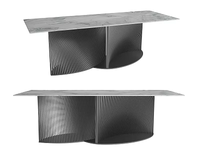 Modern Dining Table Design With Marble Top And Black Curved Striped Legs 3d model