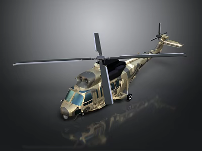 Detailed Military Camouflage Helicopter With Rotor Blades And Fuselage Structure 3d model