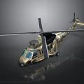 Detailed Military Camouflage Helicopter With Rotor Blades And Fuselage Structure